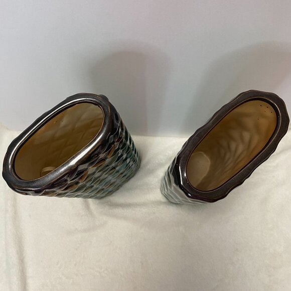 Kirkland's Tall Ceramic Decorative Vases Set Of 2 - Teal & Brown Gradient - Picture 4 of 10